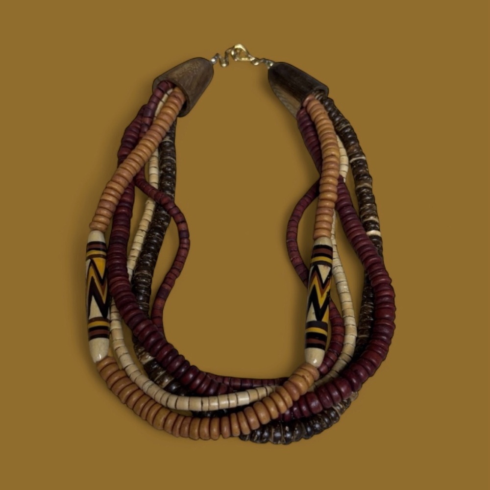 Vintage Wooden Beaded Choker Necklace 19” - Picture 2 of 8